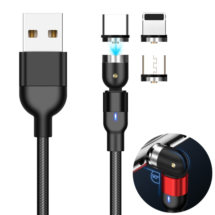 1m 2A Output 3 in 1 USB to 8 Pin + USB-C / Type-C + Micro USB Nylon Braided Rotate Magnetic Charging Cable (Black) - Charging Cable & Head by buy2fix | Online Shopping UK | buy2fix