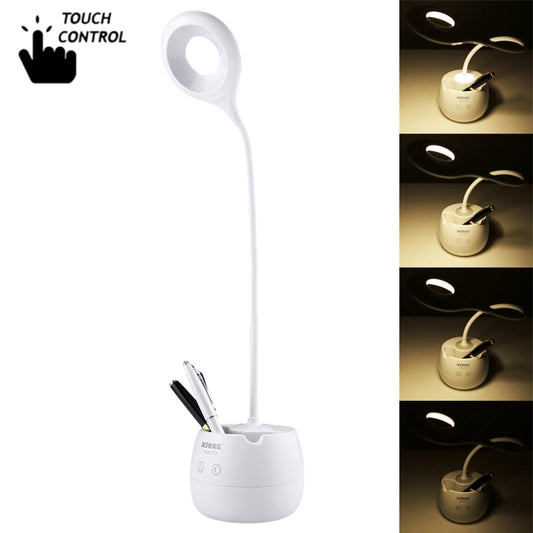 TGX-772 3-grade Brightness Touch Dimmer LED Desk Lamp, 28 LEDs Flexible Goose Neck Hollow Ring Design Eye Protection Light with Pen Holder / Small Night Light Function - Desk Lamps by buy2fix | Online Shopping UK | buy2fix