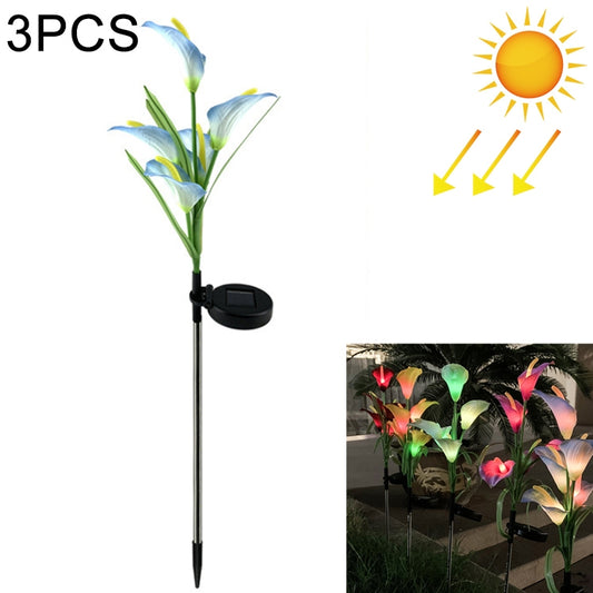 3PCS Simulated Calla Lily Flower 5 Heads Solar Powered Outdoor IP65 Waterproof LED Decorative Lawn Lamp, Colorful Light(Blue) - Solar Lights by buy2fix | Online Shopping UK | buy2fix