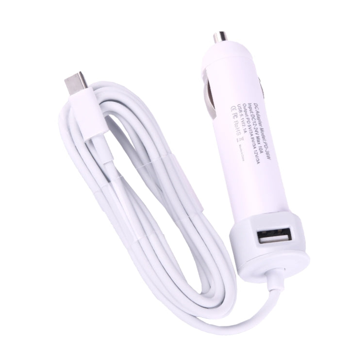 36W 5V 9V 12V 15V 3A DC USB-C / Type-C Car Adapter with 1 USB Port for Apple Macbook A1534, Length: 2m(White) - Cable & Adapter by buy2fix | Online Shopping UK | buy2fix