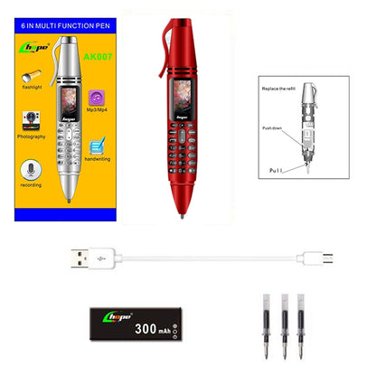 AK007 Mobile Phone, Multifunctional Remote Noise Reduction Back-clip Recording Pen with 0.96 inch Color Screen, Dual SIM Dual Standby, Support Bluetooth, GSM, LED Light, Handwriting (Red) - Others by buy2fix | Online Shopping UK | buy2fix