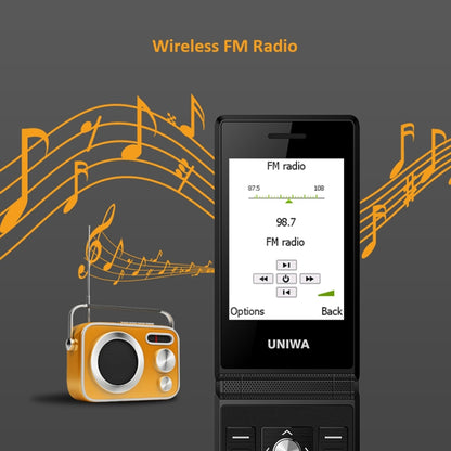 UNIWA X28 Dual-screen Flip Phone, 2.8 inch + 1.77 inch, MT6261D, Support Bluetooth, FM, SOS, GSM, Dual SIM(Black) - UNIWA by UNIWA | Online Shopping UK | buy2fix