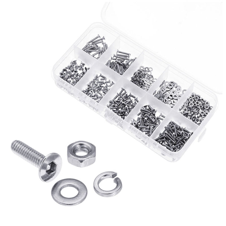 600 PCS M2 304 Stainless Steel Hex Socket Flat Head Screw Washer Nut Kit - Screws by buy2fix | Online Shopping UK | buy2fix