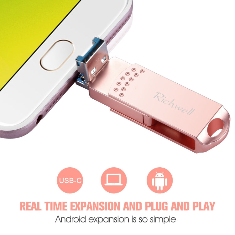 Richwell 3 in 1 32G Type-C + Micro USB + USB 3.0 Metal Flash Disk with OTG Function(Rose Gold) - U Disk & Card Reader by Richwell | Online Shopping UK | buy2fix