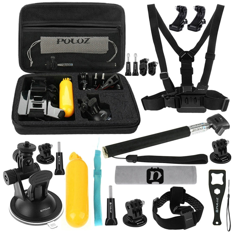 PULUZ 20 in 1 Accessories Combo Kits with EVA Case (Chest Strap + Head Strap + Suction Cup Mount + 3-Way Pivot Arm + J-Hook Buckles + Extendable Monopod + Tripod Adapter + Bobber Hand Grip + Storage B ...  for GoPro, Insta360, DJI and Other Action Cameras -  by PULUZ | Online Shopping UK | buy2fix