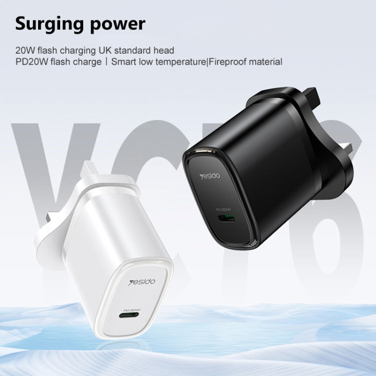 Yesido YC76L PD 20W USB-C / Type-C Port Quick Charger with Type-C to 8 Pin Cable, UK Plug (White) - USB Charger by Yesido | Online Shopping UK | buy2fix