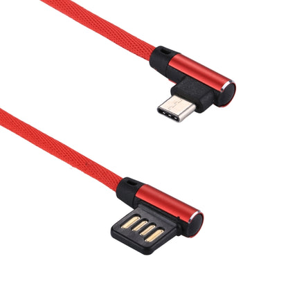 1m 2.4A Output USB to USB-C / Type-C Double Elbow Design Nylon Weave Style Data Sync Charging Cable(Red) - USB-C & Type-C Cable by buy2fix | Online Shopping UK | buy2fix