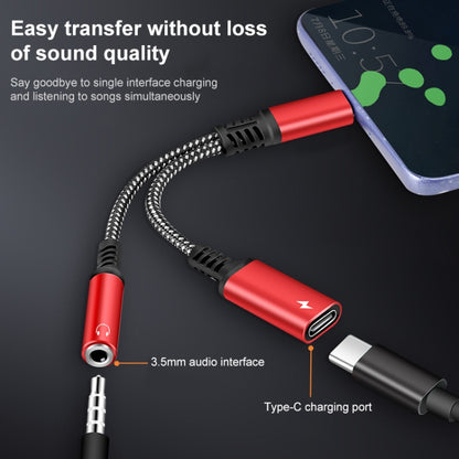 2 in 1 USB-C / Type-C Male to PD 60W USB-C / Type-C Charging + 3.5mm Audio Female Earphone Adapter (Red) - Type-C Adapter by buy2fix | Online Shopping UK | buy2fix