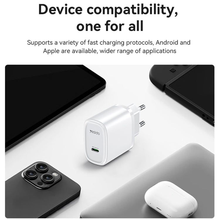 Yesido YC57BL PD 20W USB-C / Type-C Port Quick Charger with Type-C to 8 Pin Cable, EU Plug (Black) - USB Charger by Yesido | Online Shopping UK | buy2fix