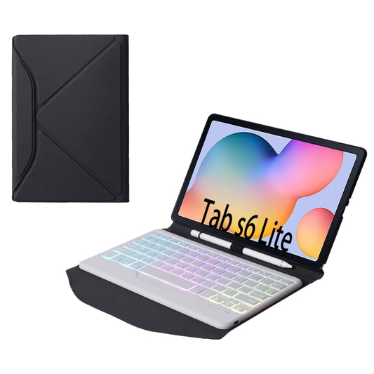 B610S Diamond Texture Triangle Back Holder Splittable Bluetooth Keyboard Leather Tablet Case with Backlight for Samsung Galaxy Tab S6 Lite (White + Black) - Samsung Keyboard by buy2fix | Online Shopping UK | buy2fix