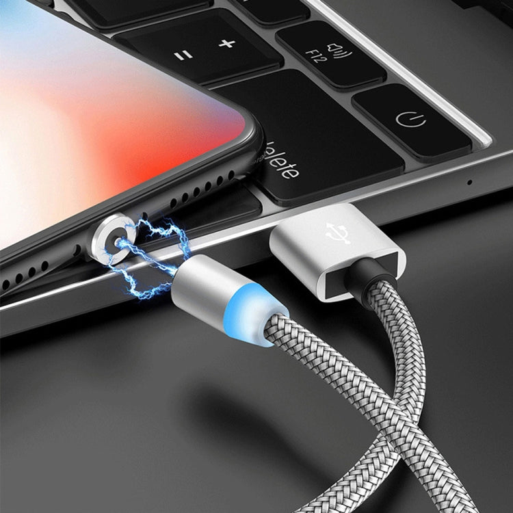 2 in 1 USB to 8 Pin + Micro USB Magnetic Metal Interface Nylon Braided Charging Cable, Length: 1m(Silvery) - Charging Cable & Head by buy2fix | Online Shopping UK | buy2fix