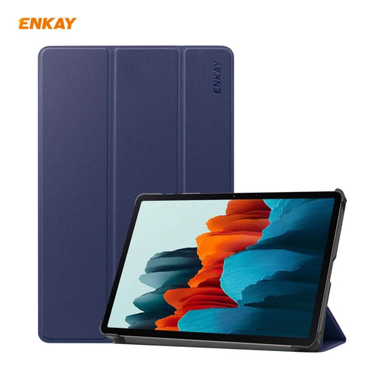 ENKAY ENK-8010 PU Leather + Plastic Smart Case with Three-folding Holder for Samsung Galaxy Tab S8 / Galaxy Tab S7 11.0 T870 / T875(Dark Blue) - Galaxy Tab S8 Cases by ENKAY | Online Shopping UK | buy2fix