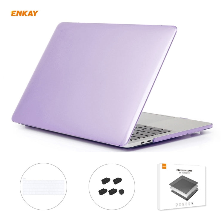 ENKAY 3 in 1 Crystal Laptop Protective Case + US Version TPU Keyboard Film + Anti-dust Plugs Set for MacBook Pro 13.3 inch A2251 & A2289 & A2338 (with Touch Bar)(Purple) - MacBook Pro Cases by ENKAY | Online Shopping UK | buy2fix