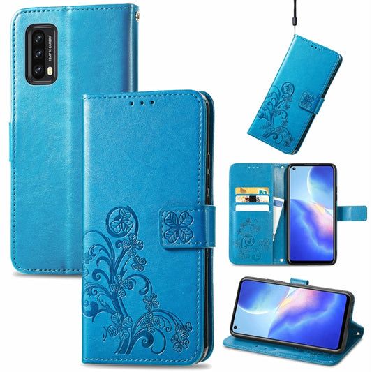 For Blackview A90 Four-leaf Clasp Embossed Buckle Mobile Phone Protection Leather Case with Lanyard & Card Slot & Wallet & Bracket Function(Blue) -  by buy2fix | Online Shopping UK | buy2fix