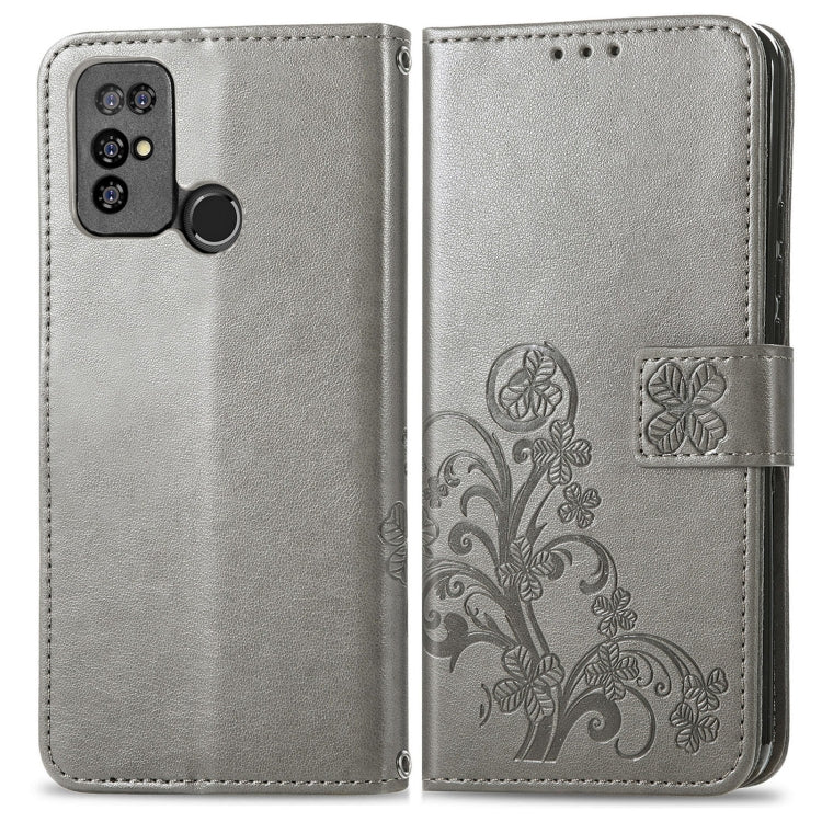 For  Doogee X96 Pro Four-leaf Clasp Embossed Buckle Mobile Phone Protection Leather Case with Lanyard & Card Slot & Wallet & Bracket Function(Gray) - More Brand by buy2fix | Online Shopping UK | buy2fix