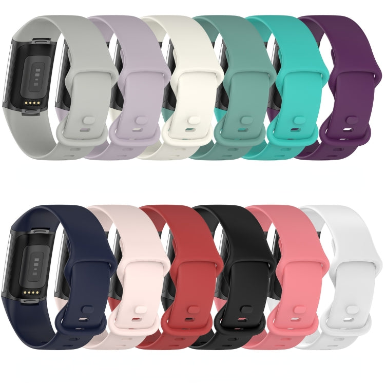 For Fitbit Charge 5 Monochromatic Silicone Watch Band, Size：Large Size(White) - Watch Bands by buy2fix | Online Shopping UK | buy2fix