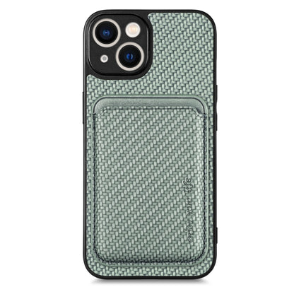 For iPhone 14 Plus Carbon Fiber Leather Card Magsafe Magnetic Phone Case(Green) - iPhone 14 Plus Cases by buy2fix | Online Shopping UK | buy2fix