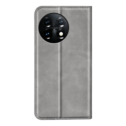 For OnePlus 11  Retro-skin Magnetic Suction Leather Phone Case(Grey) - OnePlus Cases by buy2fix | Online Shopping UK | buy2fix