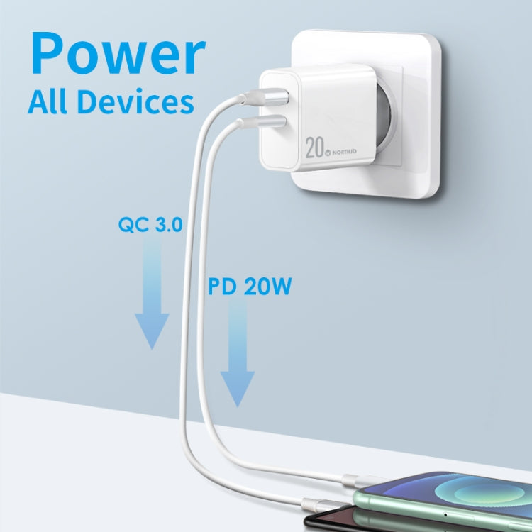 NORTHJO NOPD2002 PD20W USB-C/Type-C + QC 3.0 USB Dual Ports Fast Charger, EU Plug(White) - USB Charger by NORTHJO | Online Shopping UK | buy2fix