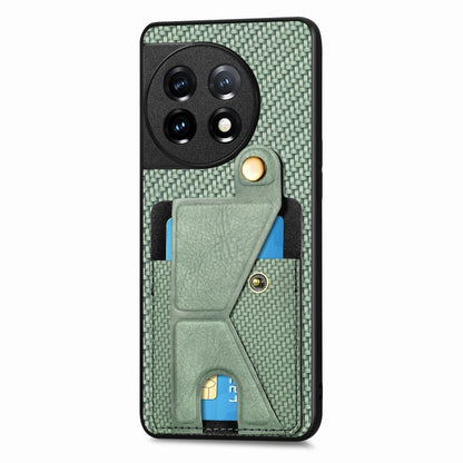 For OnePlus 11 Carbon Fiber Wallet Flip Card K-shaped Holder Phone Case(Green) - OnePlus Cases by buy2fix | Online Shopping UK | buy2fix