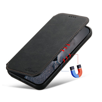 For iPhone 13 Pro Suteni J06 Retro Matte Litchi Texture Leather Magnetic Magsafe Phone Case(Black) - iPhone 13 Pro Cases by Suteni | Online Shopping UK | buy2fix