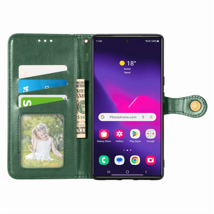 For Samsung Galaxy S25 Ultra 5G Retro Solid Color Buckle Leather Phone Case(Green) - Galaxy S25 Ultra 5G Cases by buy2fix | Online Shopping UK | buy2fix