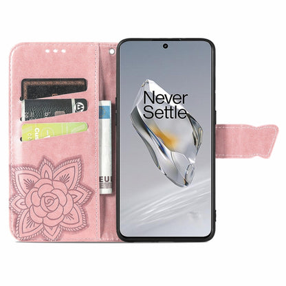 For OnePlus 12 Butterfly Love Flower Embossed Leather Phone Case(Rose Gold) - OnePlus Cases by buy2fix | Online Shopping UK | buy2fix