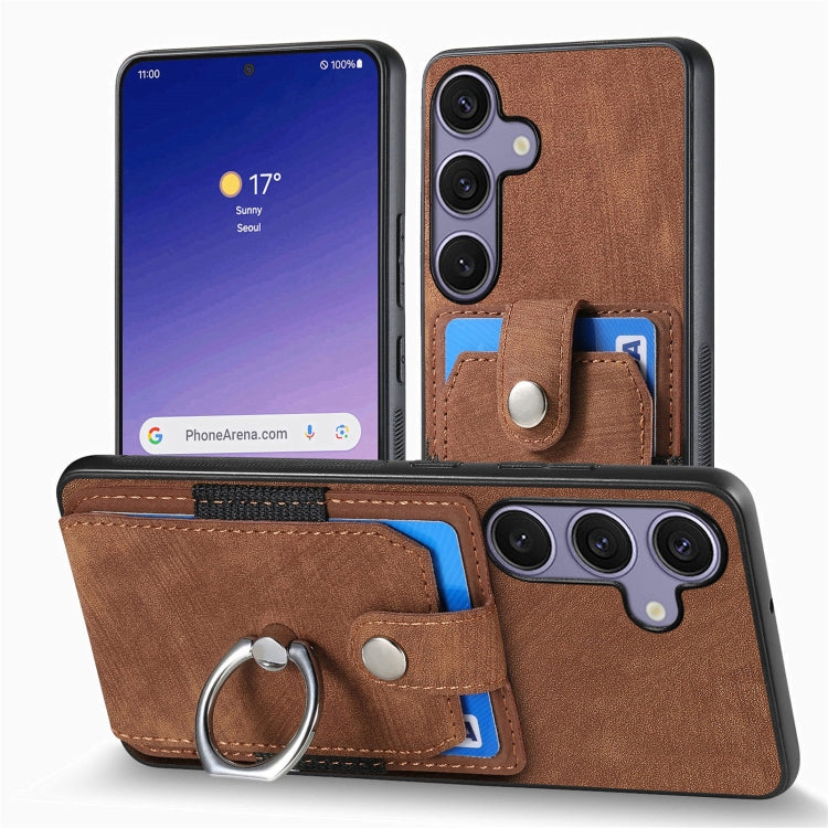 For Samsung Galaxy S25+ 5G Retro Skin-feel Ring Card Wallet Phone Case(Brown) - Galaxy S25+ 5G Cases by buy2fix | Online Shopping UK | buy2fix