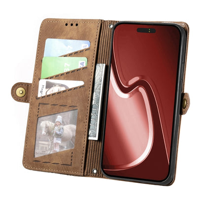 For iPhone 16 Pro Geometric Zipper Wallet Side Buckle Leather Phone Case(Brown) - iPhone 16 Pro Cases by buy2fix | Online Shopping UK | buy2fix