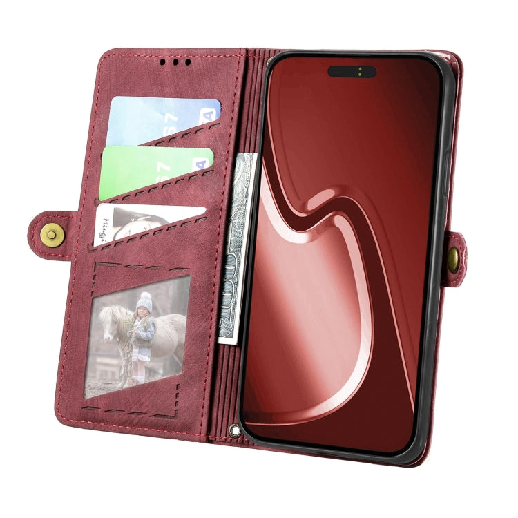 For iPhone 16 Plus Geometric Zipper Wallet Side Buckle Leather Phone Case(Red) - iPhone 16 Plus Cases by buy2fix | Online Shopping UK | buy2fix