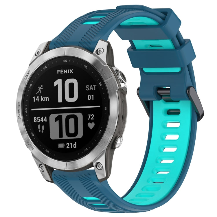 For Garmin Fenix 7 Sports Two-Color Silicone Watch Band(Blue+Teal) - Watch Bands by buy2fix | Online Shopping UK | buy2fix