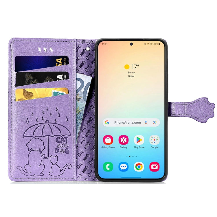 For Samsung Galaxy S25 Ultra 5G Cat and Dog Embossed Leather Phone Case(Purple) - Galaxy S25 Ultra 5G Cases by buy2fix | Online Shopping UK | buy2fix