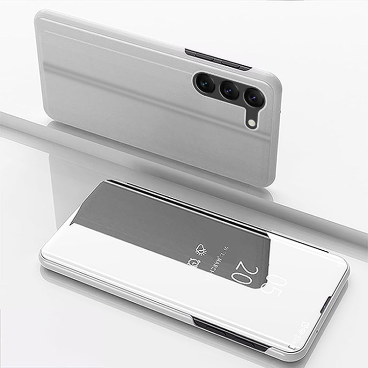 For Samsung Galaxy S24 5G Plated Mirror Horizontal Flip Leather Phone Case with Holder(Silver) - Galaxy S24 5G Cases by buy2fix | Online Shopping UK | buy2fix