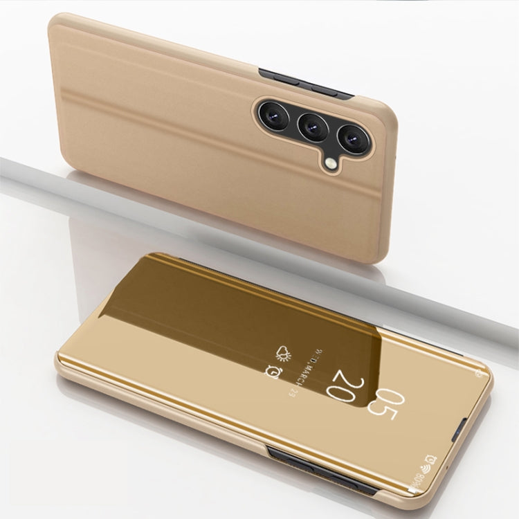 For Samsung Galaxy M55 Plated Mirror Horizontal Flip Leather Phone Case with Holder(Gold) - Galaxy Phone Cases by buy2fix | Online Shopping UK | buy2fix