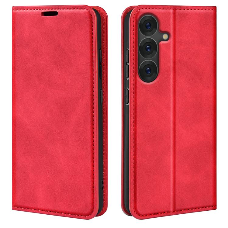 For Samsung Galaxy S25 5G Retro-skin Magnetic Suction Leather Phone Case(Red) - Galaxy S25 5G Cases by buy2fix | Online Shopping UK | buy2fix