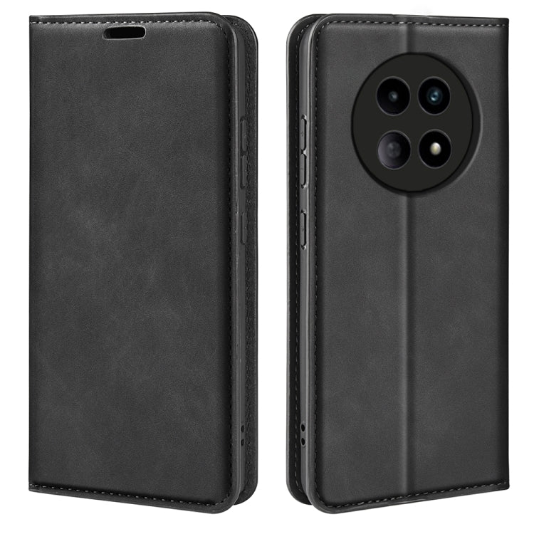 For Realme 12 5G Retro-skin Magnetic Suction Leather Phone Case(Black) - Realme Cases by buy2fix | Online Shopping UK | buy2fix