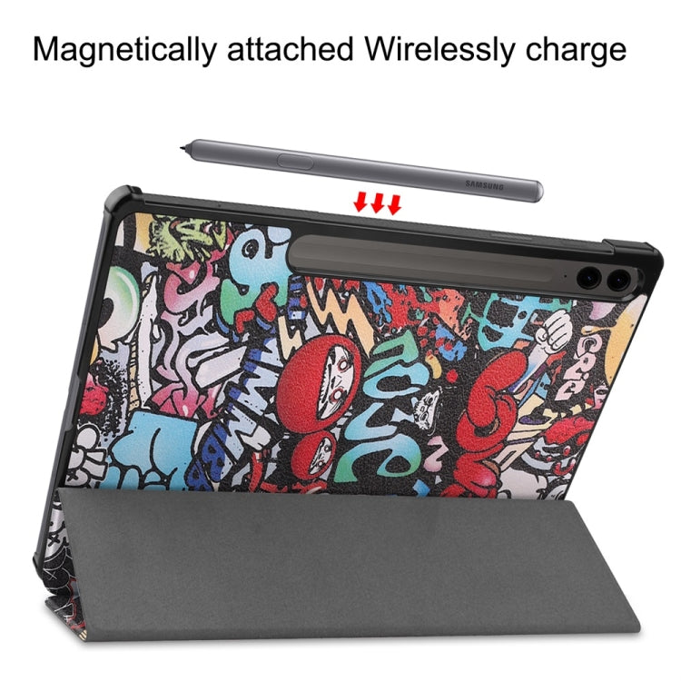 For Samsung Galaxy Tab S9 FE+ 12.4 JUNSUNMAY Custer Painted 3-Fold Stand Leather Smart Tablet Case(Graffiti) - Galaxy Tab S9 FE+ by JUNSUNMAY | Online Shopping UK | buy2fix