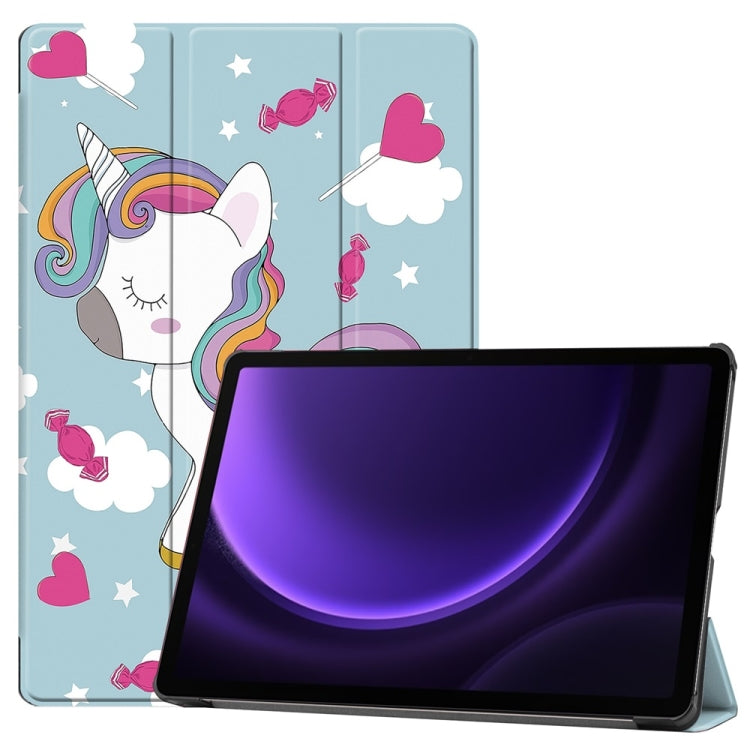 For Samsung Galaxy Tab S9 FE 10.9 JUNSUNMAY Custer Painted 3-Fold Stand Leather Smart Tablet Case(Unicorn) - Galaxy Tab S9 FE by JUNSUNMAY | Online Shopping UK | buy2fix