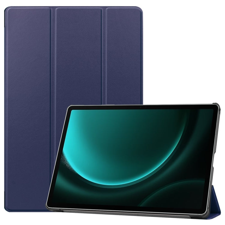 For Samsung Galaxy Tab S9 FE+ 12.4 JUNSUNMAY Custer Solid Color 3-Fold Stand Leather Smart Tablet Case(Dark Blue) - Galaxy Tab S9 FE+ by JUNSUNMAY | Online Shopping UK | buy2fix