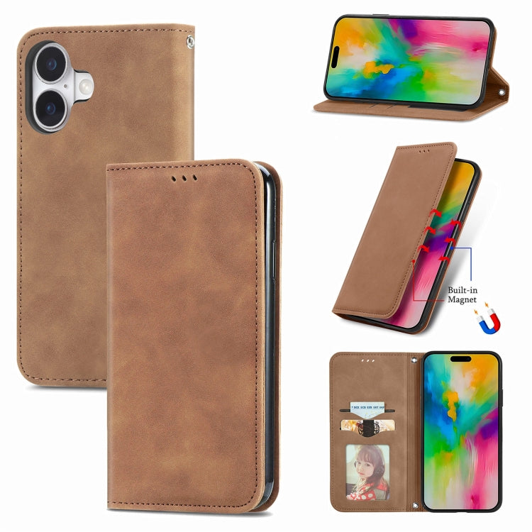 For iPhone 16 Retro Skin Feel Magnetic Flip Leather Phone Case(Brown) - iPhone 16 Cases by buy2fix | Online Shopping UK | buy2fix