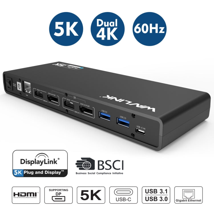 Wavlink UG69DK1 5K Type-C Dual Display USB 3.0 Video Gigabit Ethernet HDMI Docking Station, Plug:AU Plug -  by WAVLINK | Online Shopping UK | buy2fix