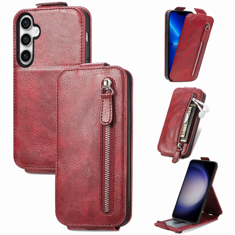 For Samsung Galaxy S23 FE 5G Zipper Wallet Vertical Flip Leather Phone Case(Red) - Galaxy S23 FE 5G Cases by buy2fix | Online Shopping UK | buy2fix