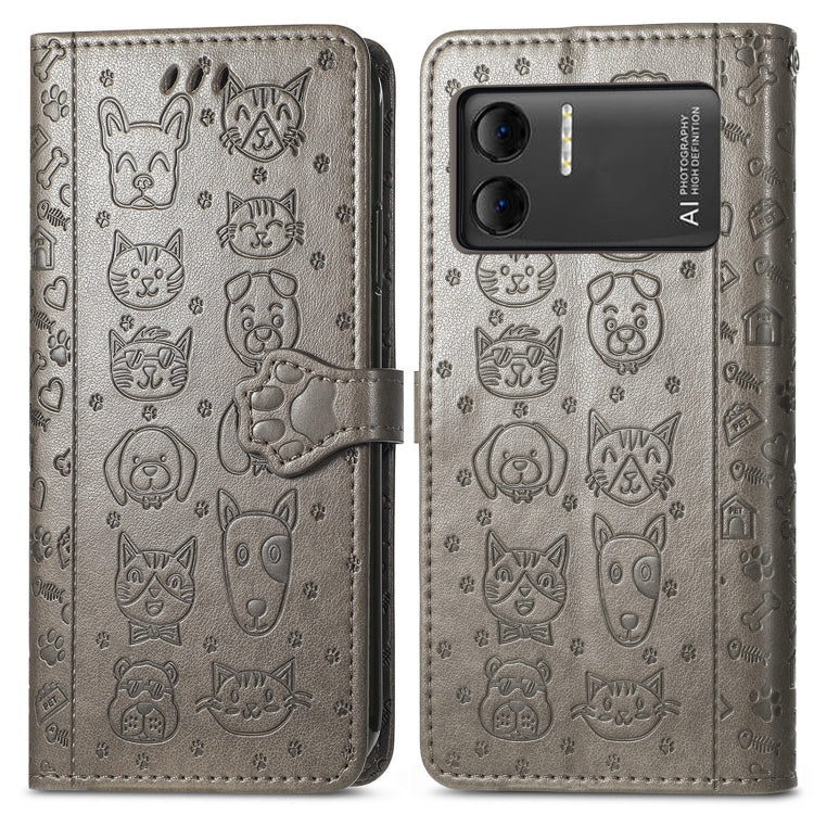 For DOOGEE X98 Pro / X98 Cat and Dog Embossed Leather Phone Case(Grey) - Doogee Cases by buy2fix | Online Shopping UK | buy2fix