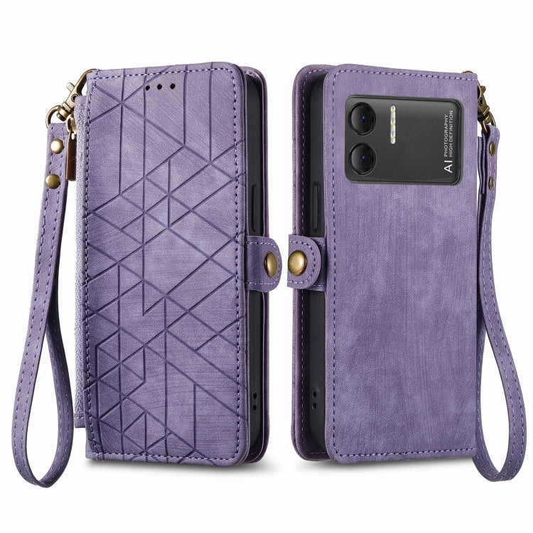 For DOOGEE X98 Pro / X98 Geometric Zipper Wallet Side Buckle Leather Phone Case(Purple) - Doogee Cases by buy2fix | Online Shopping UK | buy2fix