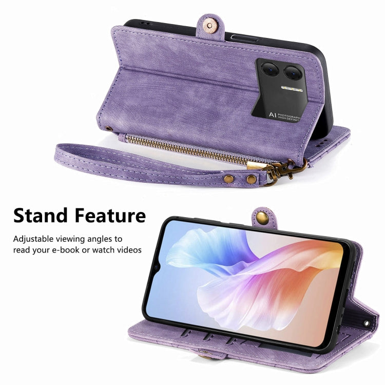 For DOOGEE X98 Pro / X98 Geometric Zipper Wallet Side Buckle Leather Phone Case(Purple) - Doogee Cases by buy2fix | Online Shopping UK | buy2fix