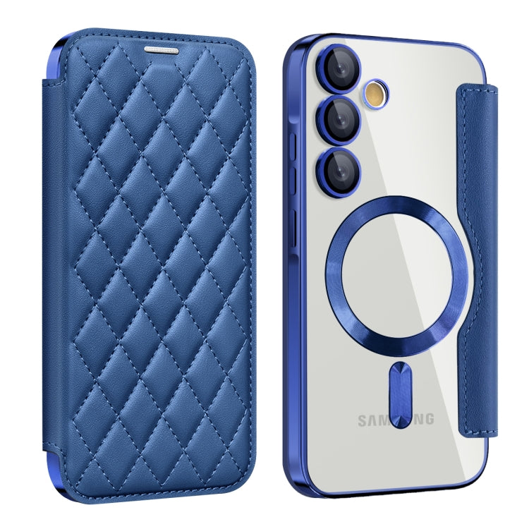 For Samsung Galaxy A55 5G Shield Magsafe RFID Anti-theft Rhombus Leather Phone Case(Dark Blue) - Galaxy S23 5G Cases by buy2fix | Online Shopping UK | buy2fix