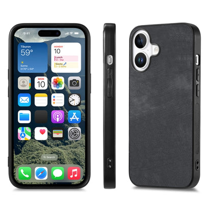 For iPhone 16 Vintage Leather PC Back Cover Phone Case(Black) - iPhone 16 Cases by buy2fix | Online Shopping UK | buy2fix