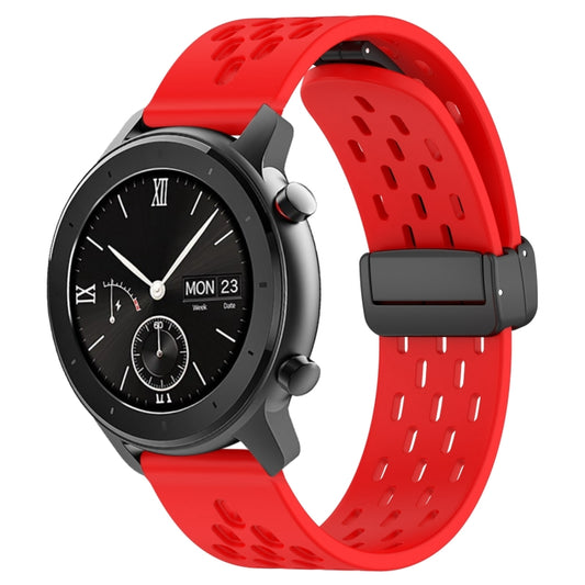 For Amazfit GTR 42mm 20mm Folding Magnetic Clasp Silicone Watch Band(Red) - Watch Bands by buy2fix | Online Shopping UK | buy2fix