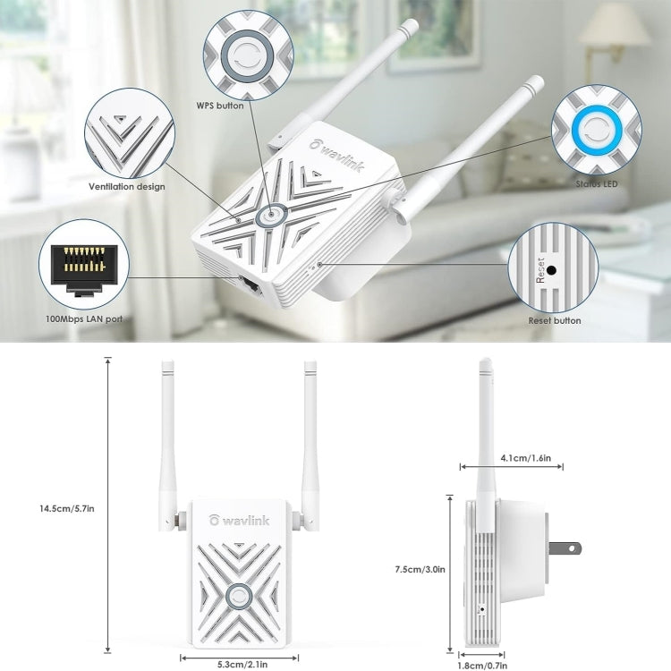 WAVLINK WN578W2 For Home Office N300 WiFi Wireless AP Repeater Signal Booster, Plug:US Plug - Wireless Routers by WAVLINK | Online Shopping UK | buy2fix