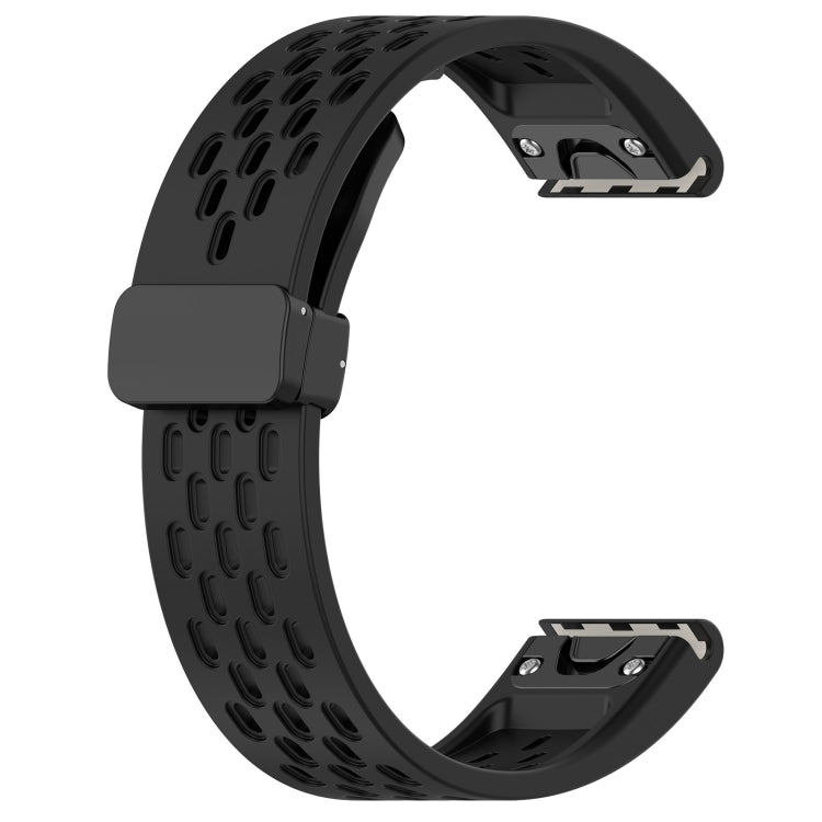 For Garmin Fenix 5x Sapphire Quick Release Holes Magnetic Buckle Silicone Watch Band(Black) - Watch Bands by buy2fix | Online Shopping UK | buy2fix